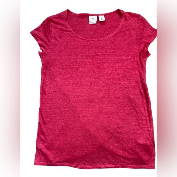 Halston Pink Crossover Back Linen Short Sleeve T-Shirt - Picture 1 of 6